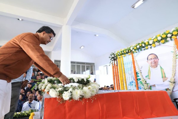 Floral tributes paid to Biswa Bandhu Sen at assembly premises